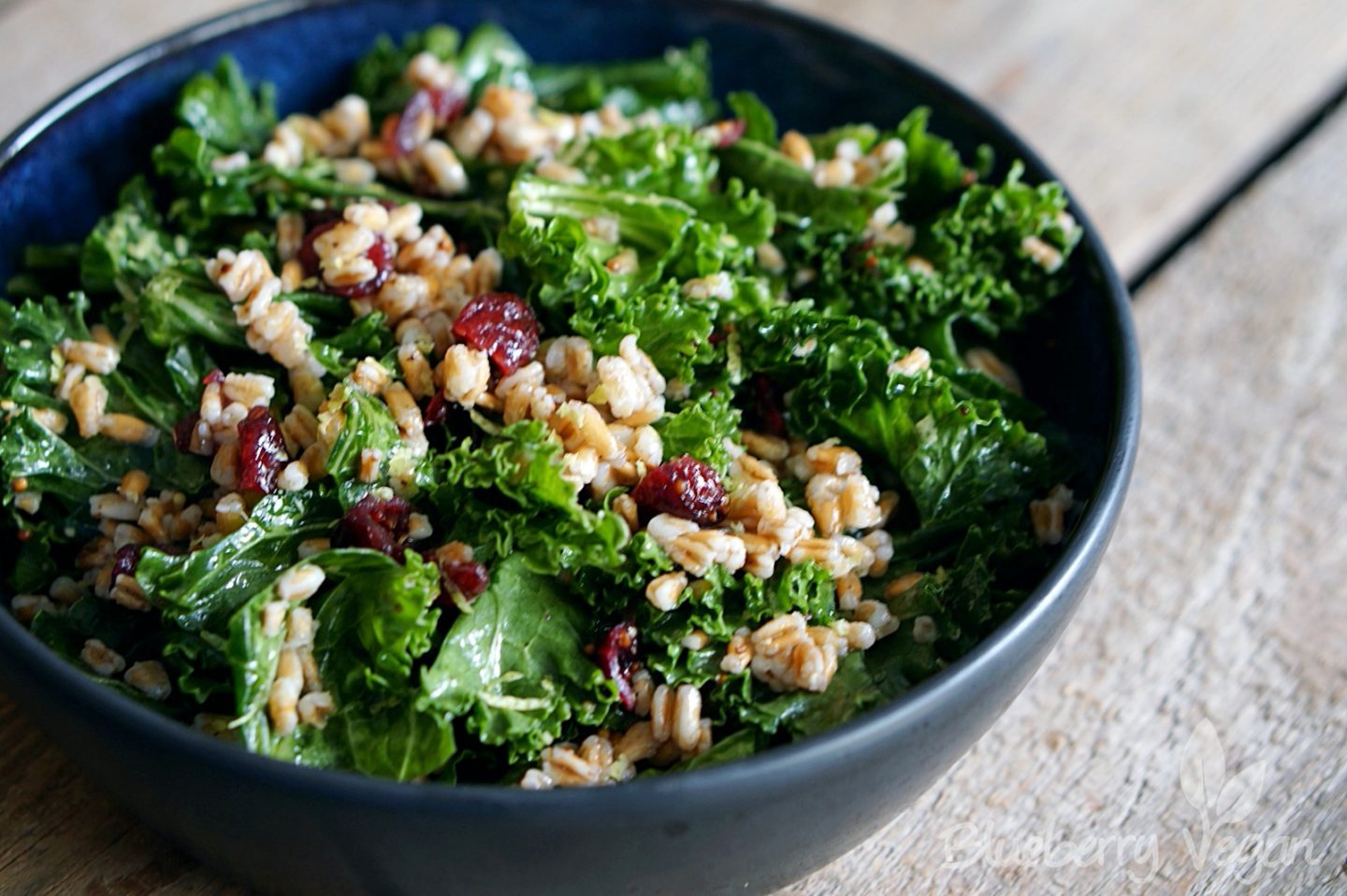 Warmer Grünkohlsalat mit Getreide und Cranberries - Blueberry Vegan